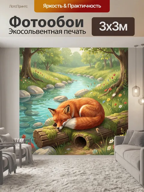 Фотообои Спящий лис у ручья
