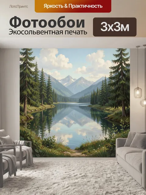 Фотообои Горное озеро среди елей