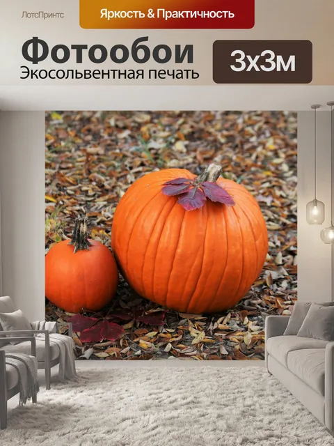 Фотообои Две тыквы в листьях