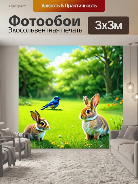 Фотообои зеленые в стиле пастельный рисунок
