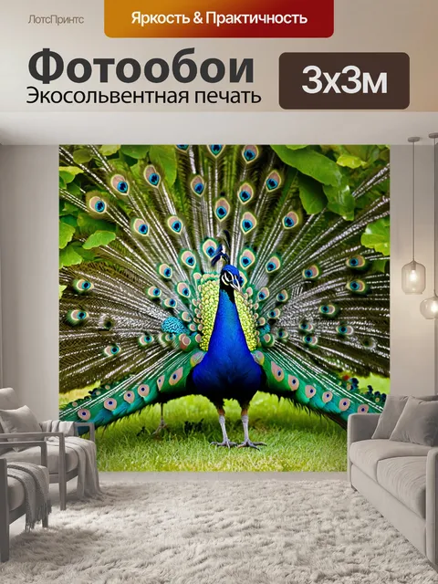 Фотообои павлин среди цветущих лавров
