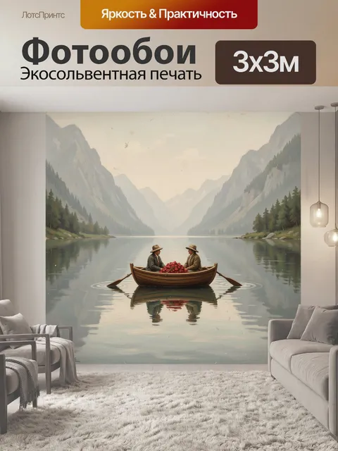 Фотообои Лодка с людьми в горном озере