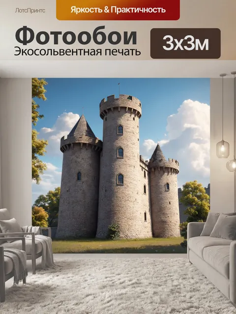 Фотообои величественная архитектура старинного замка с высокими стенами и башнями, выполненная в техники фотореализма
