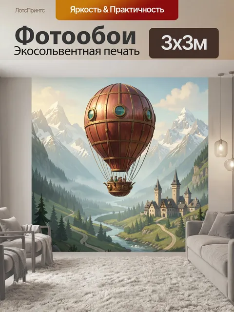 Фотообои Парящий дирижабль у замка