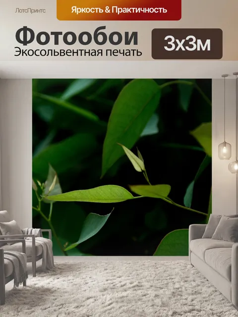 Фотообои Зеленые молодые листья против зеленого