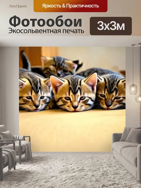 Фотообои котята, уставшие от игр, засыпают в кругу друзей