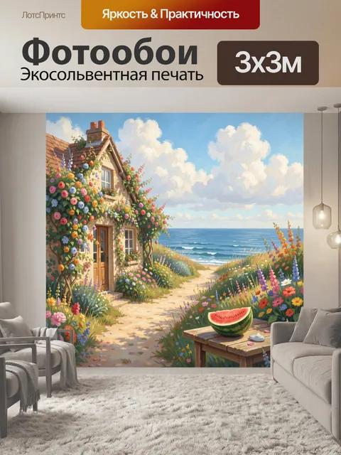 Фотообои Цветущий дом у моря
