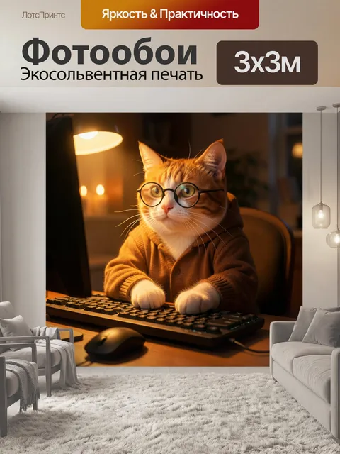 Фотообои Рыжий кот за компьютером
