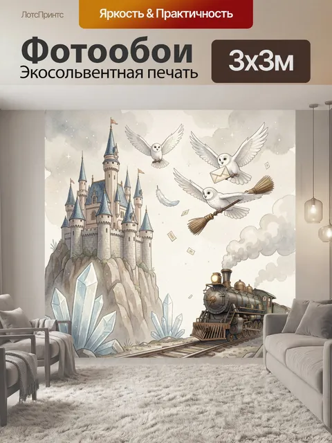 Фотообои Волшебный замок и летающие совы