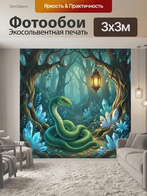 Фотообои Зелёная змея в хрустальном лесу