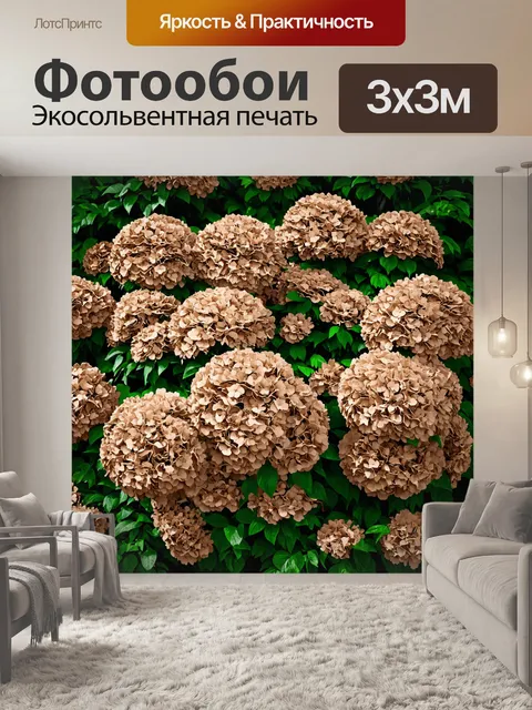Фотообои цветы в стиле рендер с крупными цветами хаки и зелени, создающими необычную атмосферу