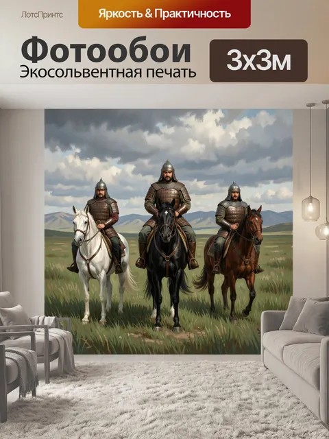 Фотообои Всадники в степи под облаками