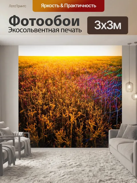 Фотообои поле, где свет проходит через провода, создавая цветные тени