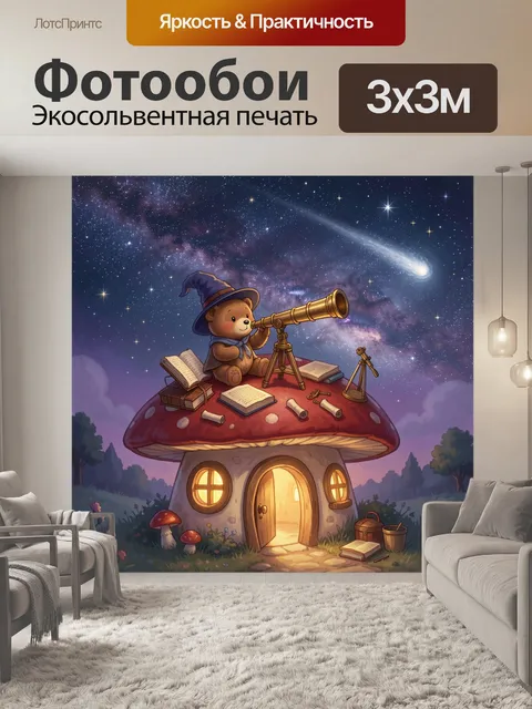 Фотообои Мишка-волшебник среди звёзд