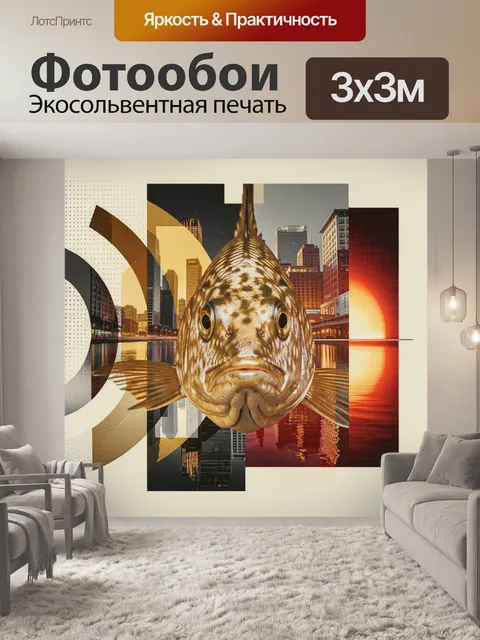 Фотообои крупный план рыбы (серебристо-золотистая с пятнистой текстурой