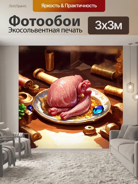 Фотообои в жанре фэнтези, вареные свиные ножки изображаются как магический источник силы, лежащий на тарелке из…
