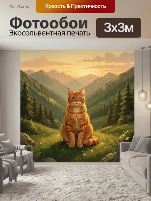 Фотообои Рыжий кот в горной долине