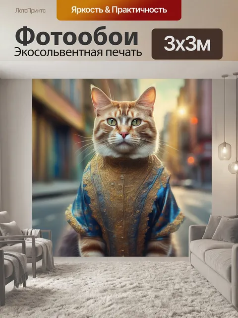 Фотообои кот, город, одежда