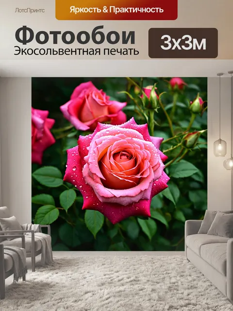Фотообои розы в стиле романтизм, изображающие детализированные лепестки и капли росы, подчеркивающие красоту цветов