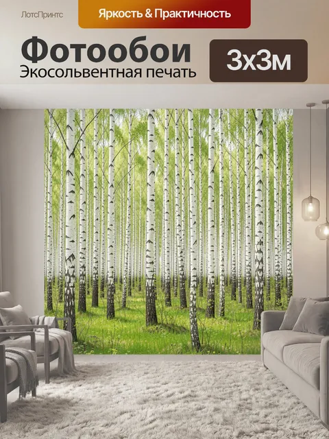 Фотообои Берёзовая роща с зелёной листвой