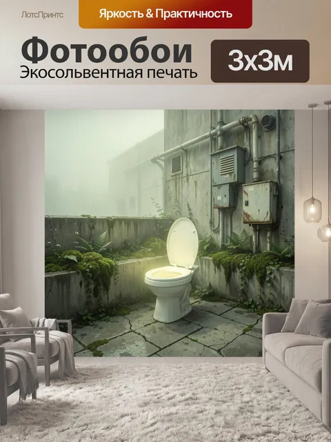 Фотообои Неоновый унитаз среди руин