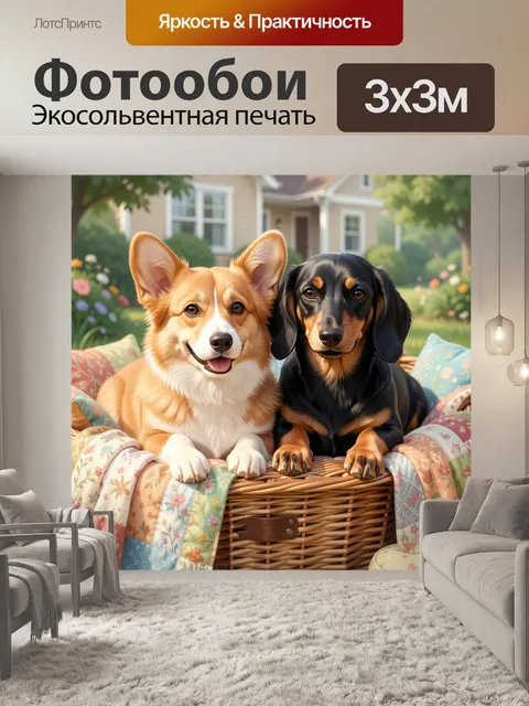 Фотообои Корги и такса в саду