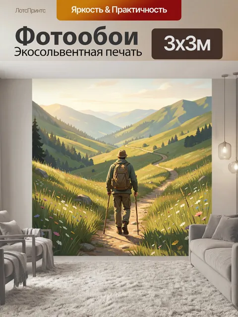 Фотообои Путешественник в горной долине