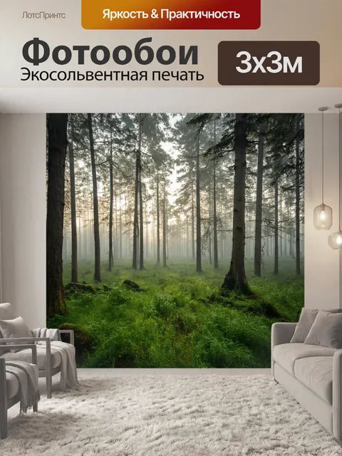 Фотообои утренний туман на лесной поляне