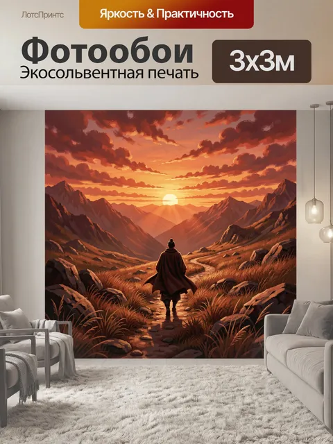 Фотообои Путник среди гор на закате