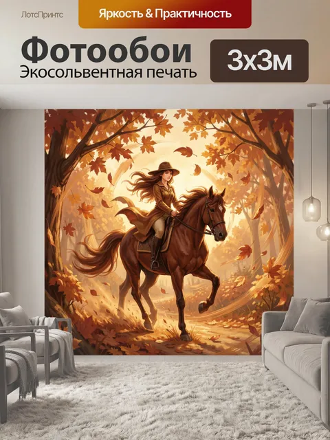 Фотообои Осенняя всадница на лошади