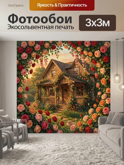 Фотообои Домик в саду среди роз