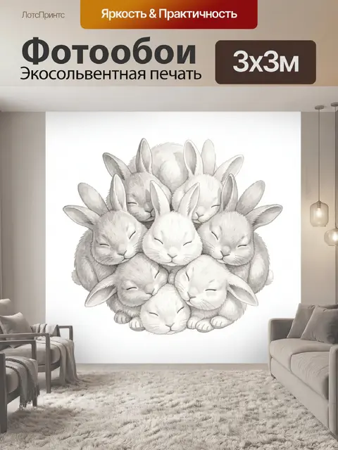 Фотообои Кучка спящих серых кроликов