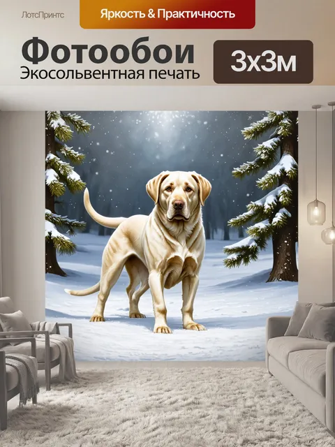 Фотообои стоящий лабрадор на покрытой снегом земле