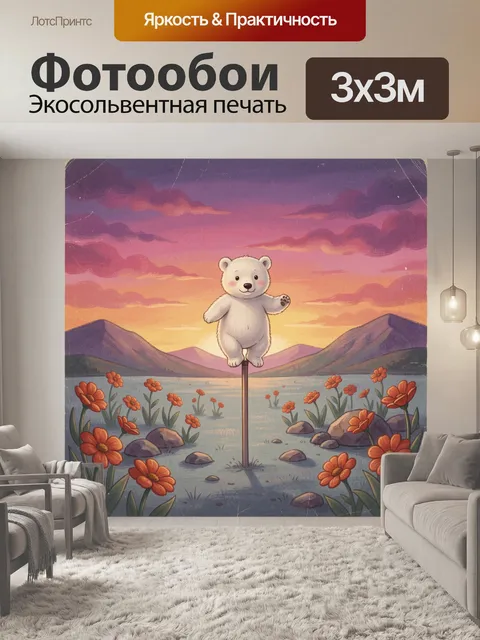 Фотообои Медвежонок на фоне заката