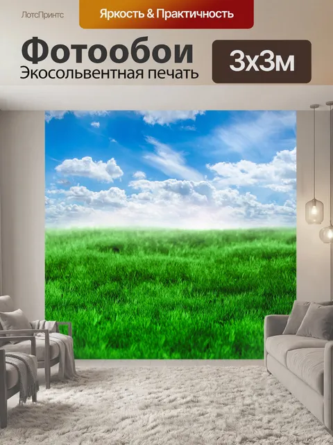 Фотообои зеленая трава и голубое небо