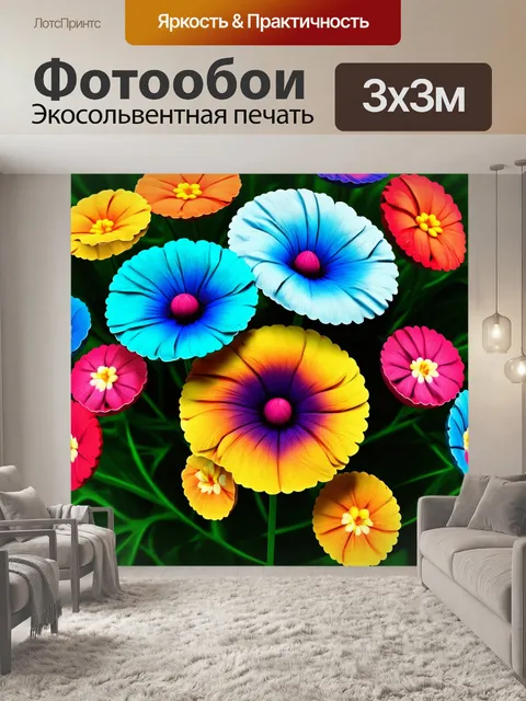 Фотообои цветы в стиле абстракции, сочетание тканей и красок, эффект 3d, яркие моменты жизни природы