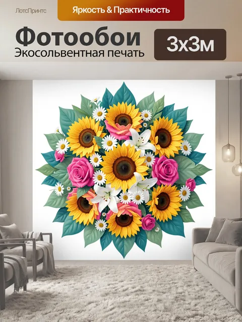Фотообои Букет подсолнухов с розами и лилиями