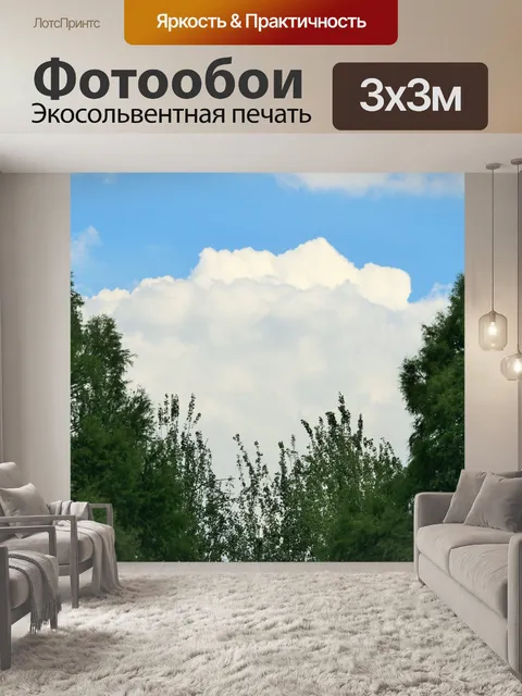 Фотообои Белые кучевые за деревьями