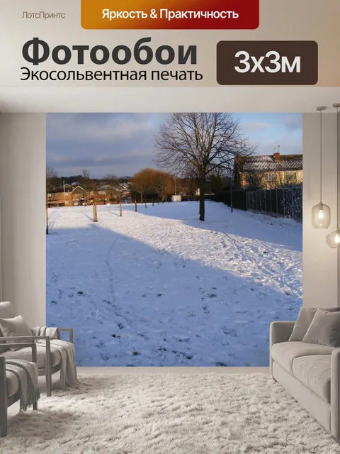 Фотообои Зеленый в снегу, солнечный день, 1