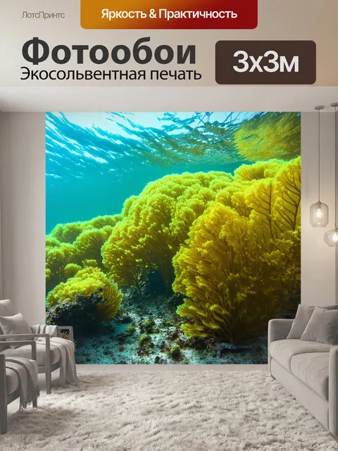 Фотообои прозрачное южное море с желтыми подводными растениями, создающие чарующие узоры и текстуры