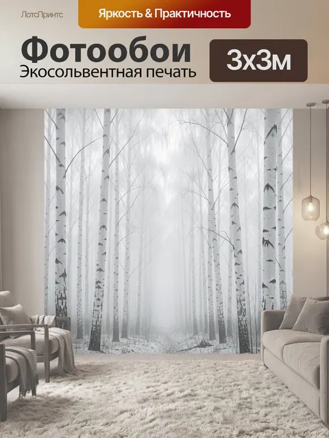 Фотообои Туманный березовый лес зимой