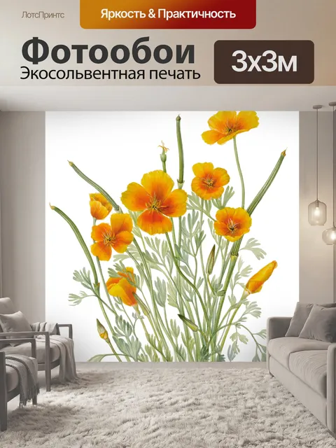 Фотообои Винтажный рисунок цветка мака
