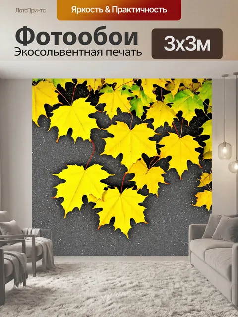 Фотообои яркие желтые листья на фоне серого асфальта