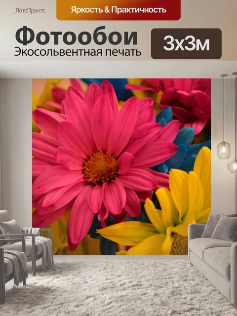 Фотообои Розовая маргаритка Вайн разноцветный фон