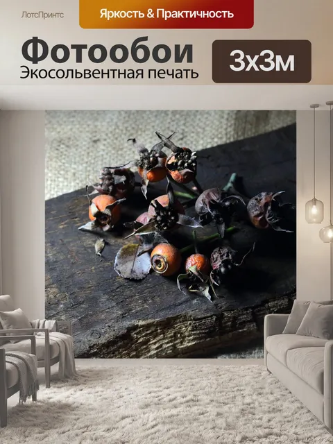 Фотообои апельсин и сморщенные плоды шиповника