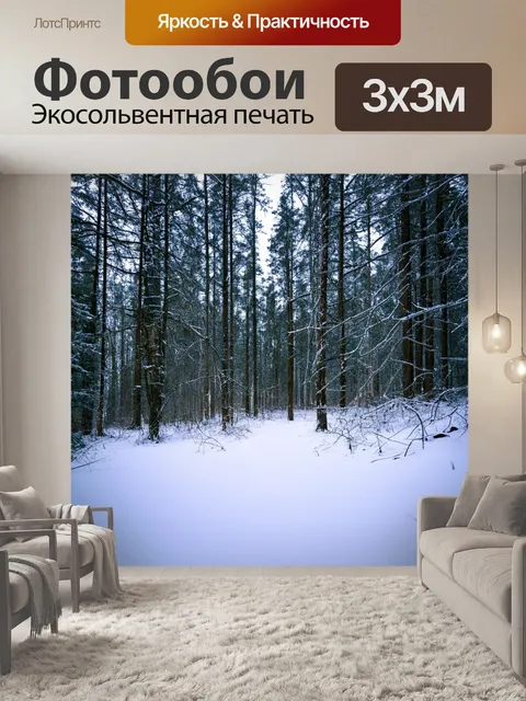 Фотообои пейзаж в стиле модерн, зимний лес с гладким снегом и абстрактными линиями ветвей