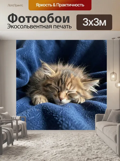 Фотообои Спящий рыжий котёнок на пледе
