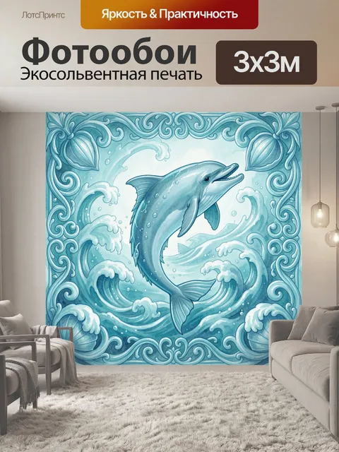 Фотообои Дельфин в волнах с завитками
