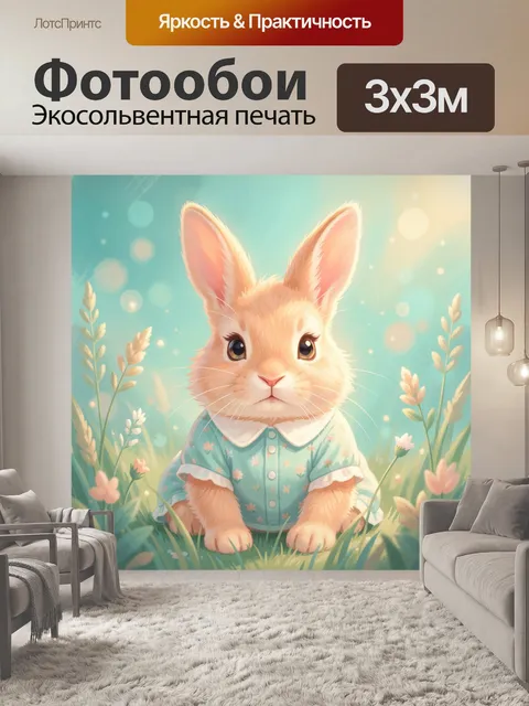 Фотообои Очаровательный кролик в саду
