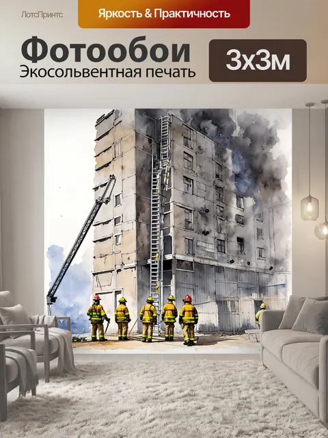 Фотообои пожарная и спасательная операция на высоком здании